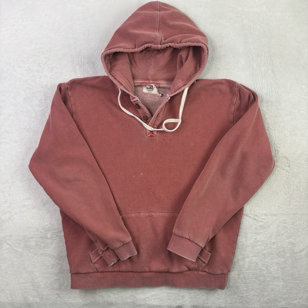 Marine Layer Pullover Long Sleeve Fleece Pink Organic Hoodie Henley Women's M